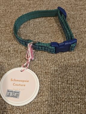 Schmoopsie Couture Cactus Green & Navy Pet Collar Size Small